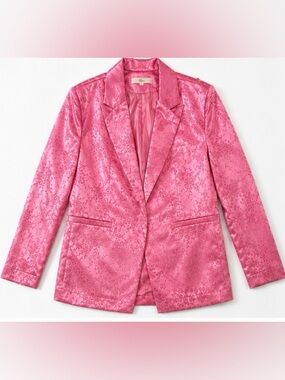 Kleur Pink Satin Jacquard Blazer Medium M Floral Barbiecore Statement Jacket 63